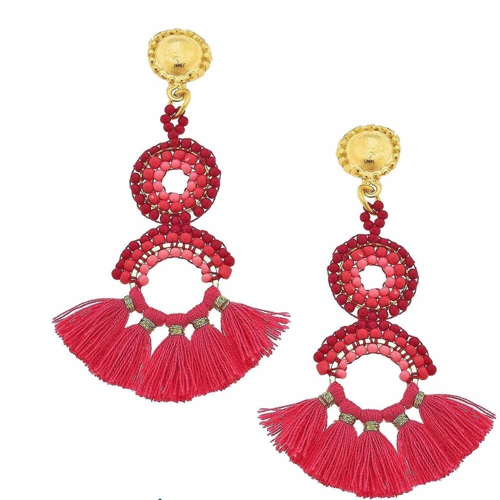 NEW SUSAN SHAW women's beaded earrings in pink